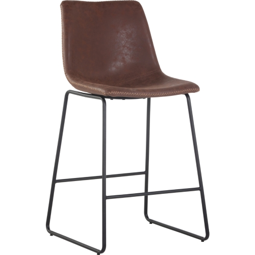 Cal Counter Stool in Antique Brown Leatherette on Black Steel Base (Set of 2)